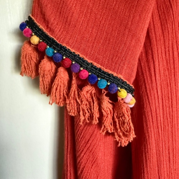 Selfie Leslie Red Romper Off Shoulder Tassels Size Small Boho - Picture 4 of 13